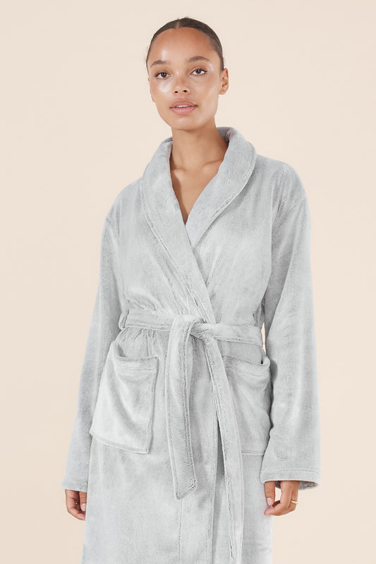 Desiré Grey Long Plush Robe | Gingerlilly Sleepwear