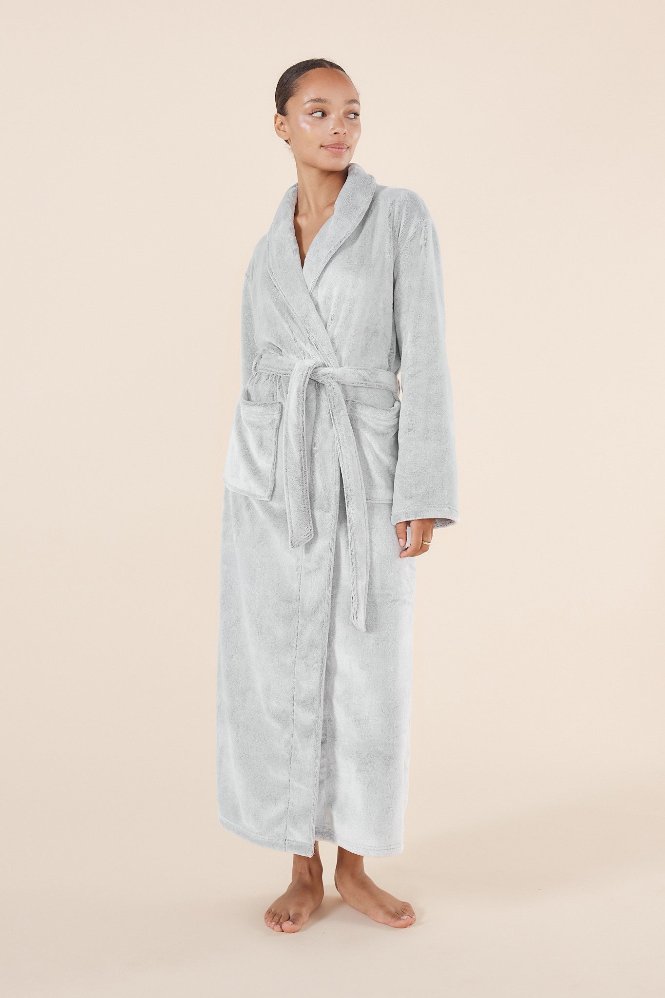 Desiré Grey Long Plush Robe | Gingerlilly Sleepwear