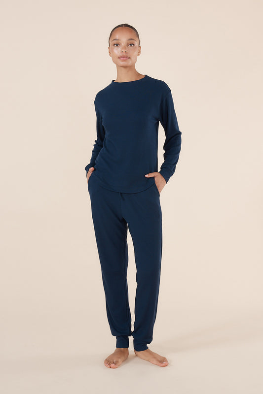 Lainey Navy Waffle Pyjama Set | Gingerlilly Sleepwear