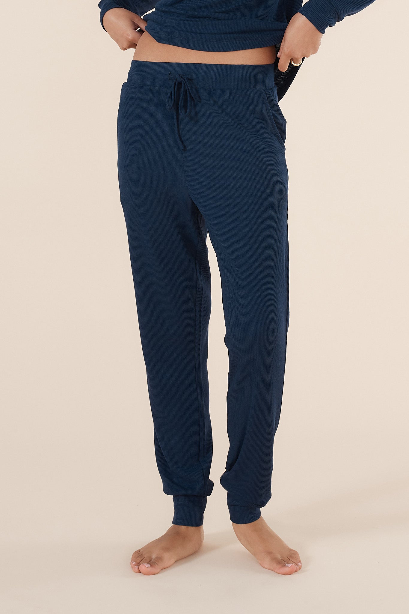 Lainey Navy Waffle Pyjama Set | Gingerlilly Sleepwear