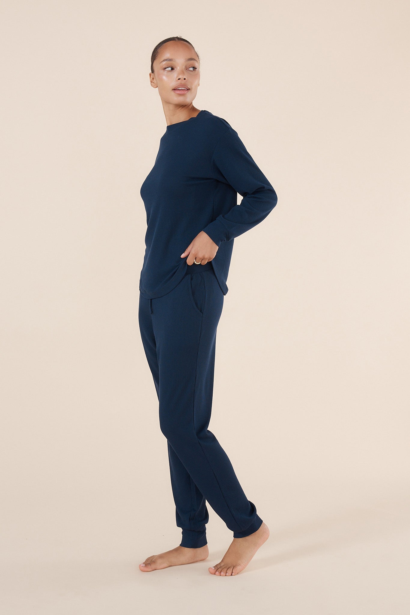 Lainey Navy Waffle Pyjama Set | Gingerlilly Sleepwear