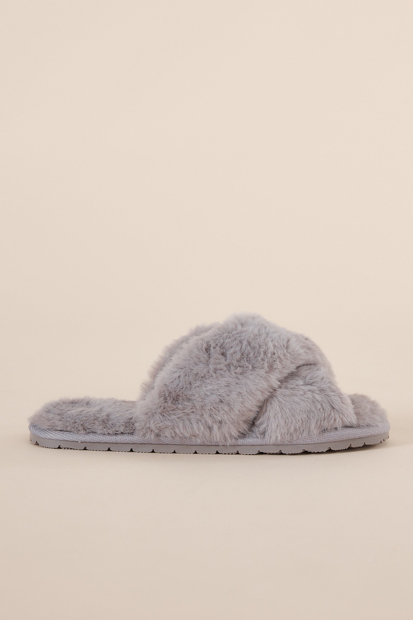 Plush Slippers in Grey | Gingerlilly faux fur Open-Toe Slippers