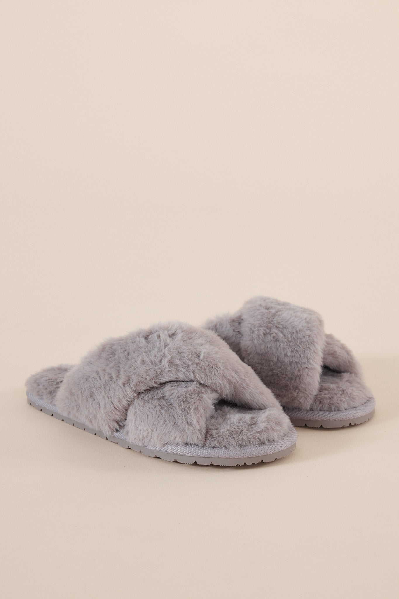 Plush Slippers in Grey | Gingerlilly faux fur Open-Toe Slippers