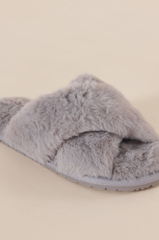 Plush Slippers in Grey | Gingerlilly faux fur Open-Toe Slippers