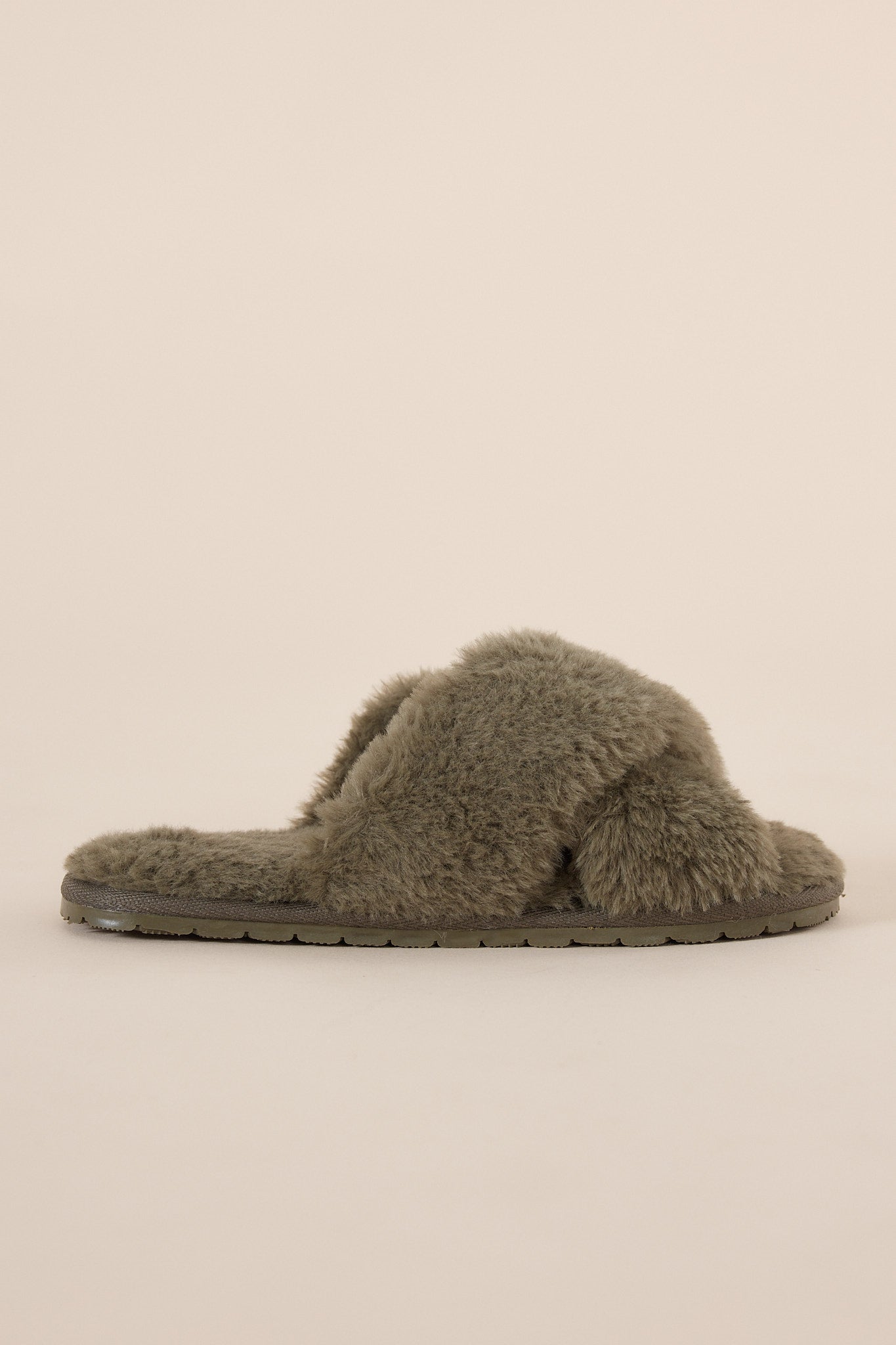 Plush Slippers in Olive | Gingerlilly faux fur Open-Toe Slippers