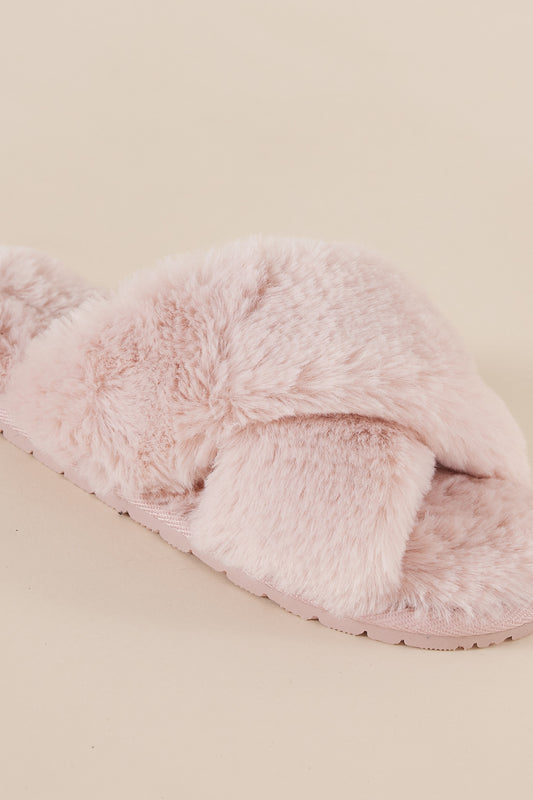 Plush Slippers in Pale Pink | Gingerlilly faux fur Open-Toe Slippers