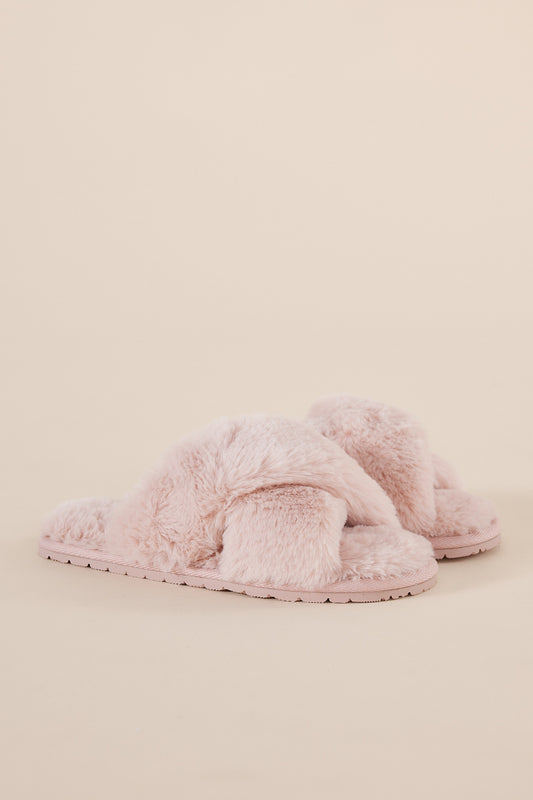 Plush Slippers in Pale Pink | Gingerlilly faux fur Open-Toe Slippers