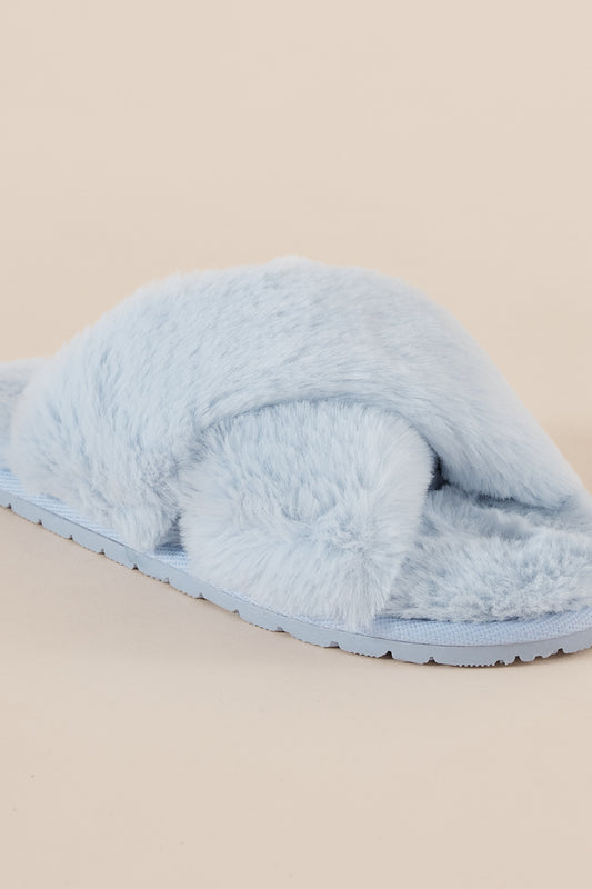 Plush Slippers in Pale Blue | Gingerlilly faux fur Open-Toe Slippers