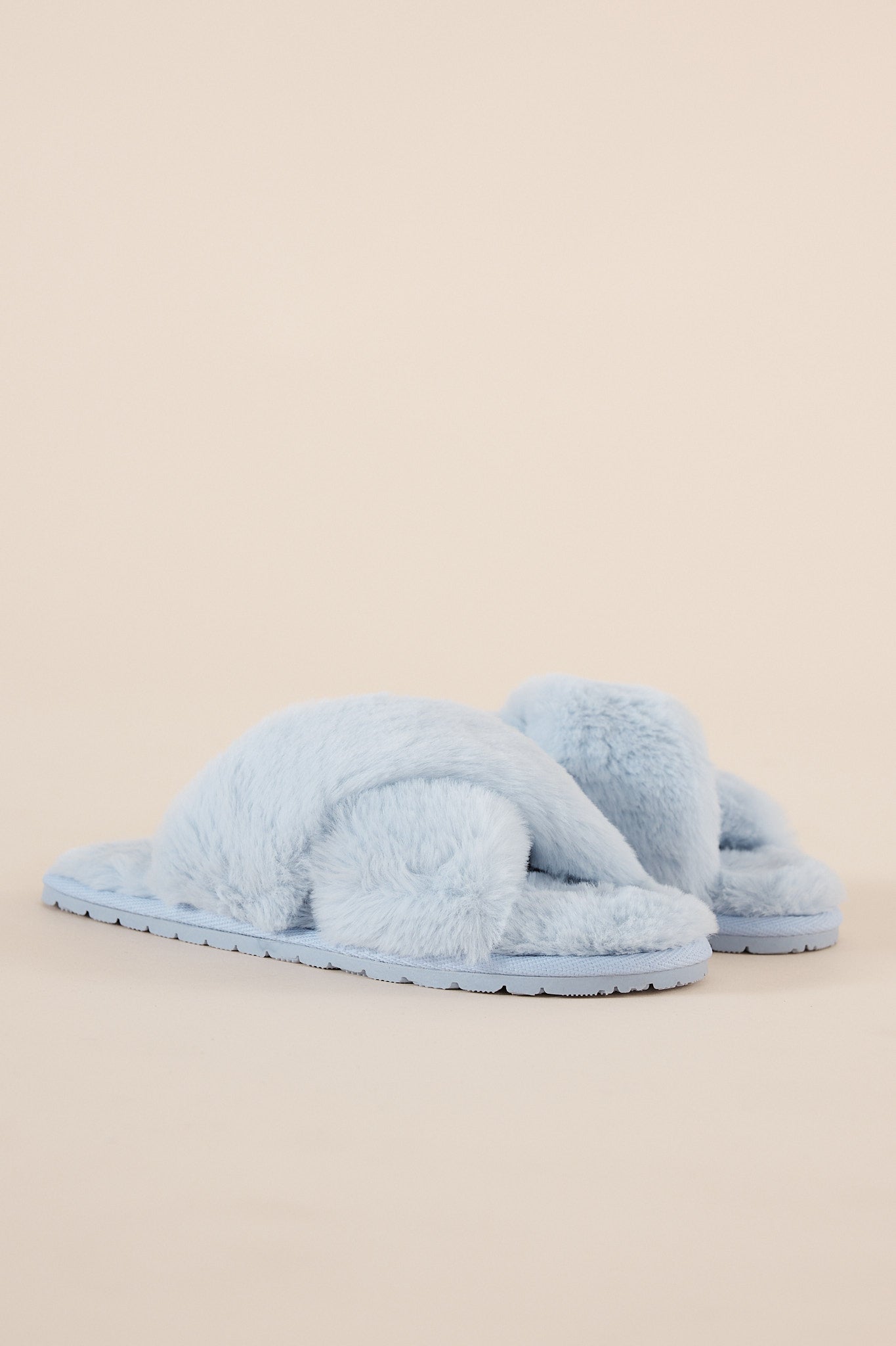 Plush Slippers in Pale Blue | Gingerlilly faux fur Open-Toe Slippers