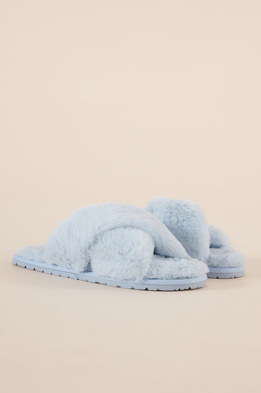 Plush Slippers in Pale Blue | Gingerlilly faux fur Open-Toe Slippers