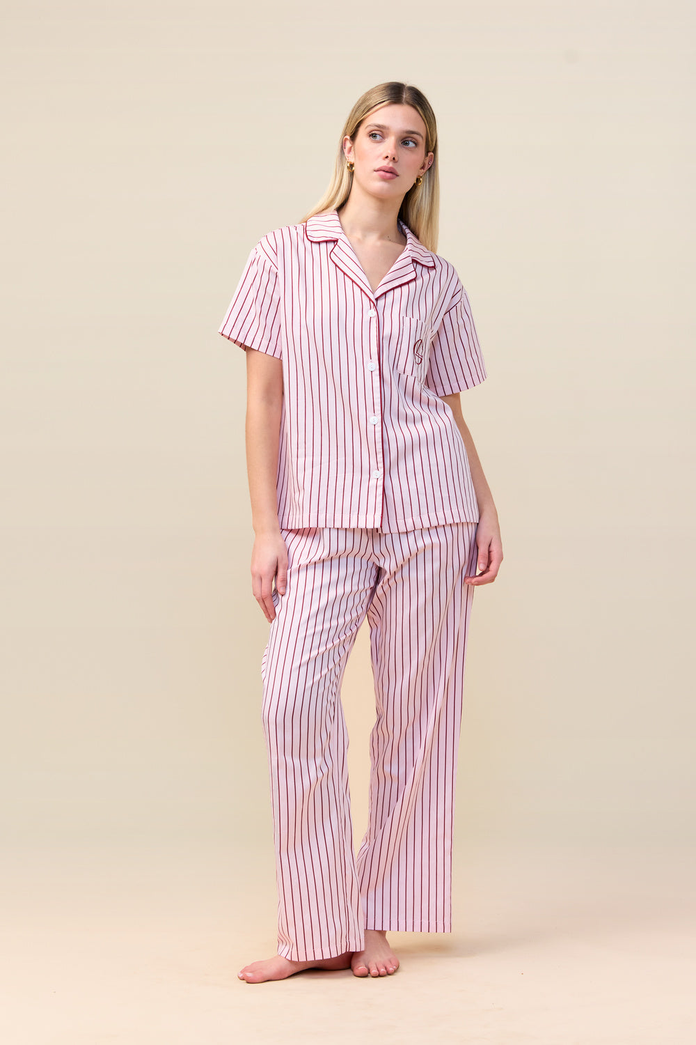 Gingerlilly Lisa Stripe Long Pant PJ Set - Pink - Front