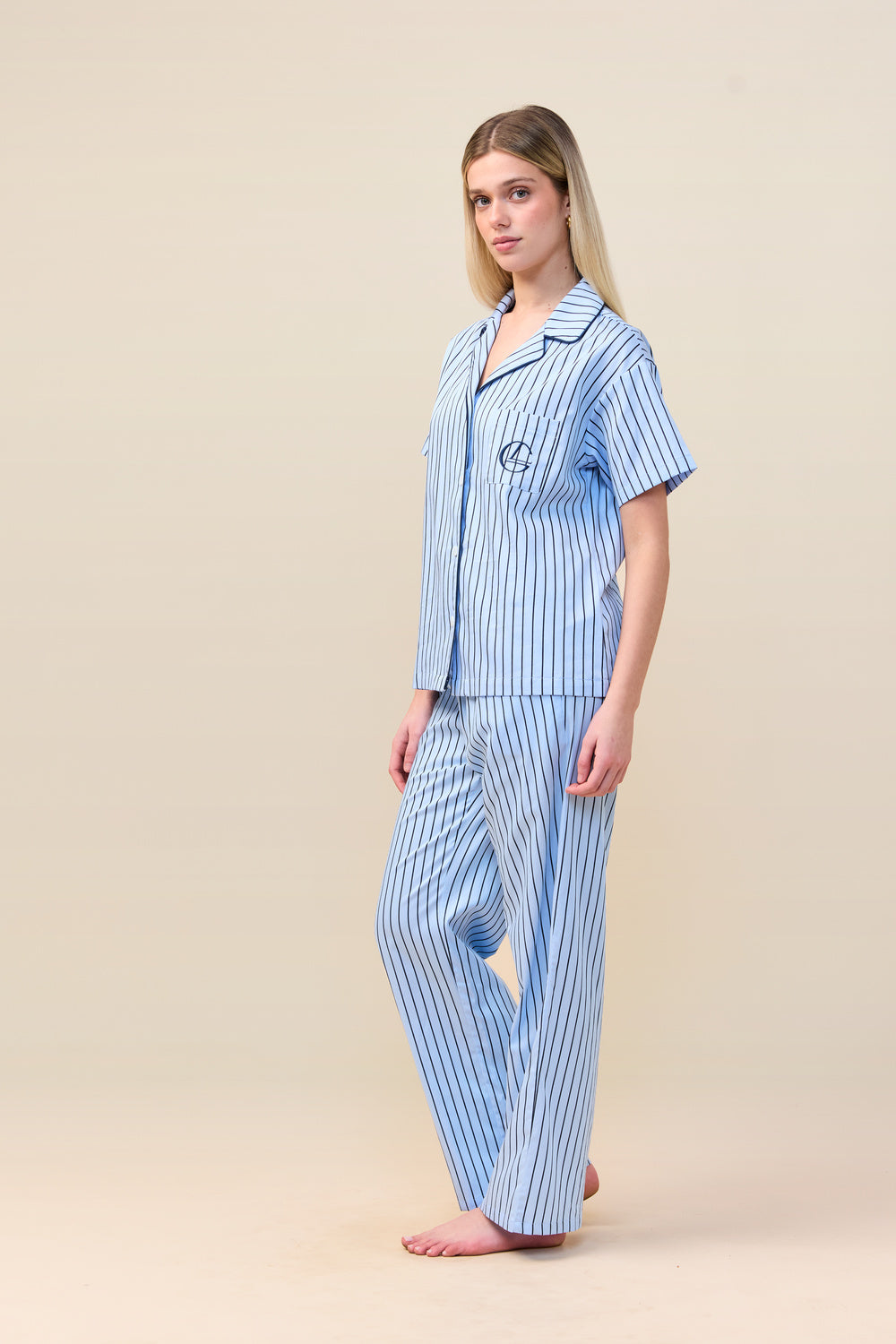 Gingerlilly Lisa Stripe Long Pant PJ Set - Blue - Side