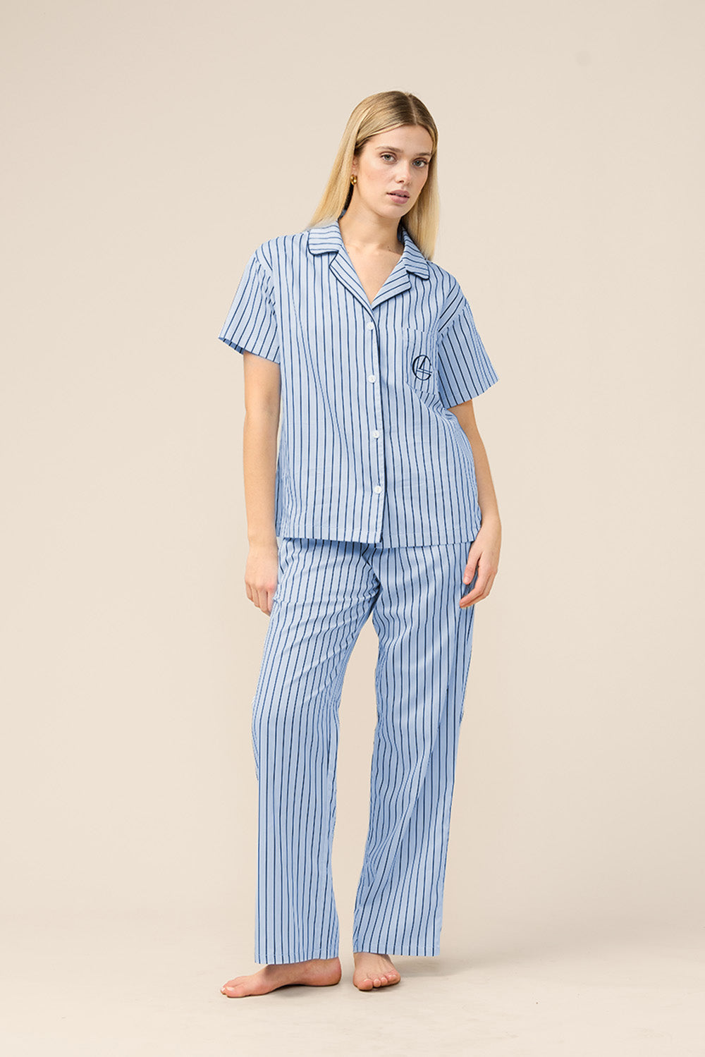 Gingerlilly Lisa Stripe Long Pant PJ Set - Blue - Front