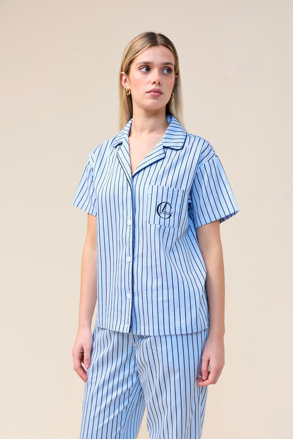 Gingerlilly Lisa Stripe Long Pant PJ Set - Blue - Front alt