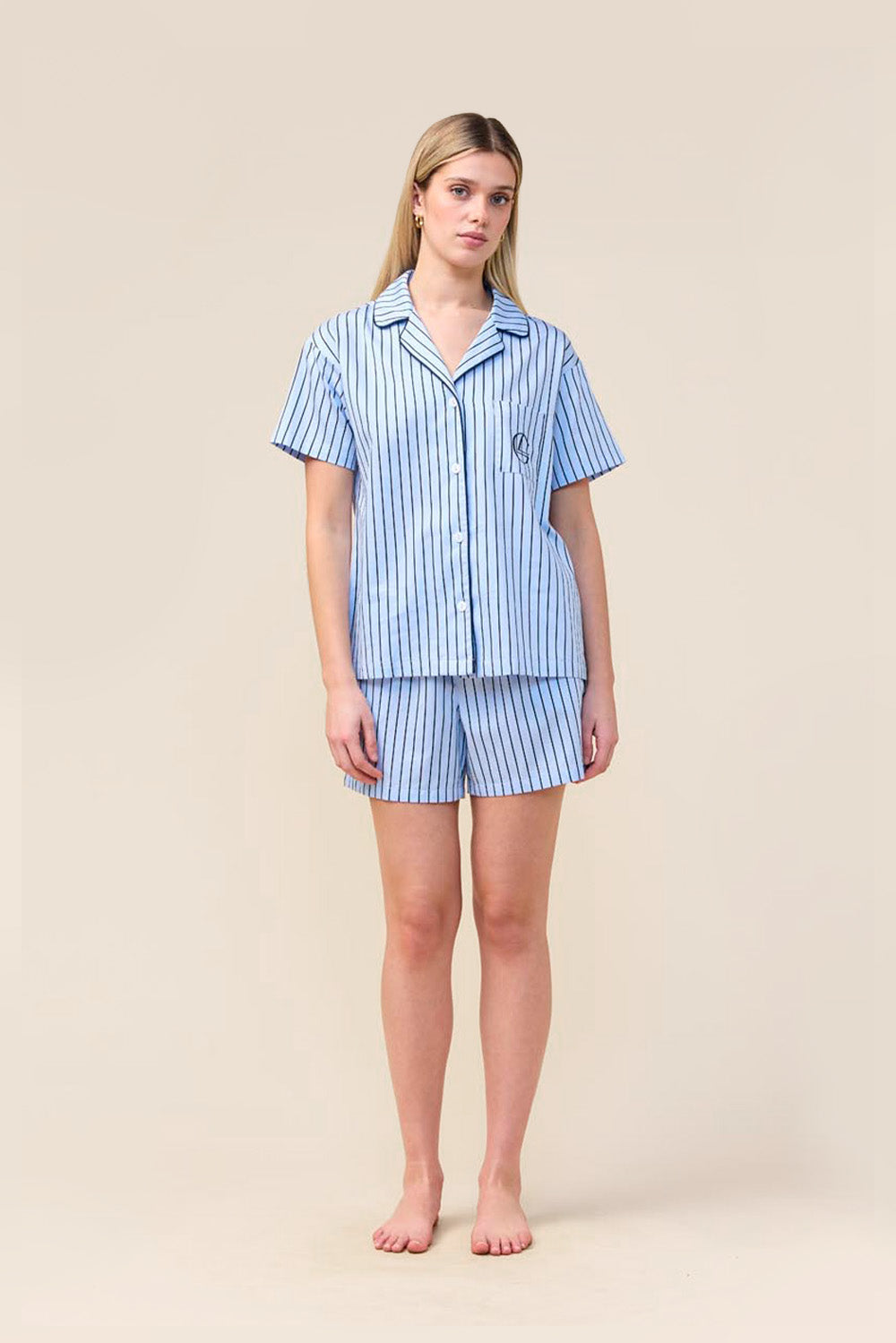 Gingerlilly Poppy Stripe Short PJ Set - Blue - Front
