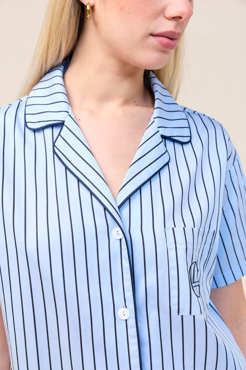 Gingerlilly Poppy Stripe Short PJ Set - Blue - Detail