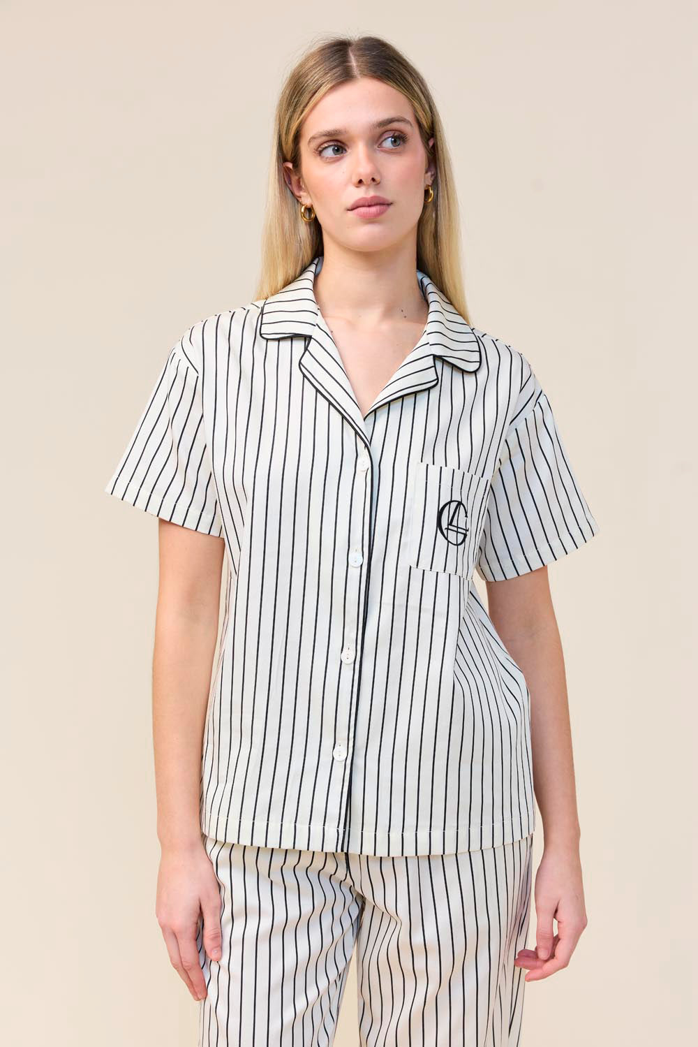 Gingerlilly Lisa Stripe Long Pant PJ Set - Ecru - Front alt