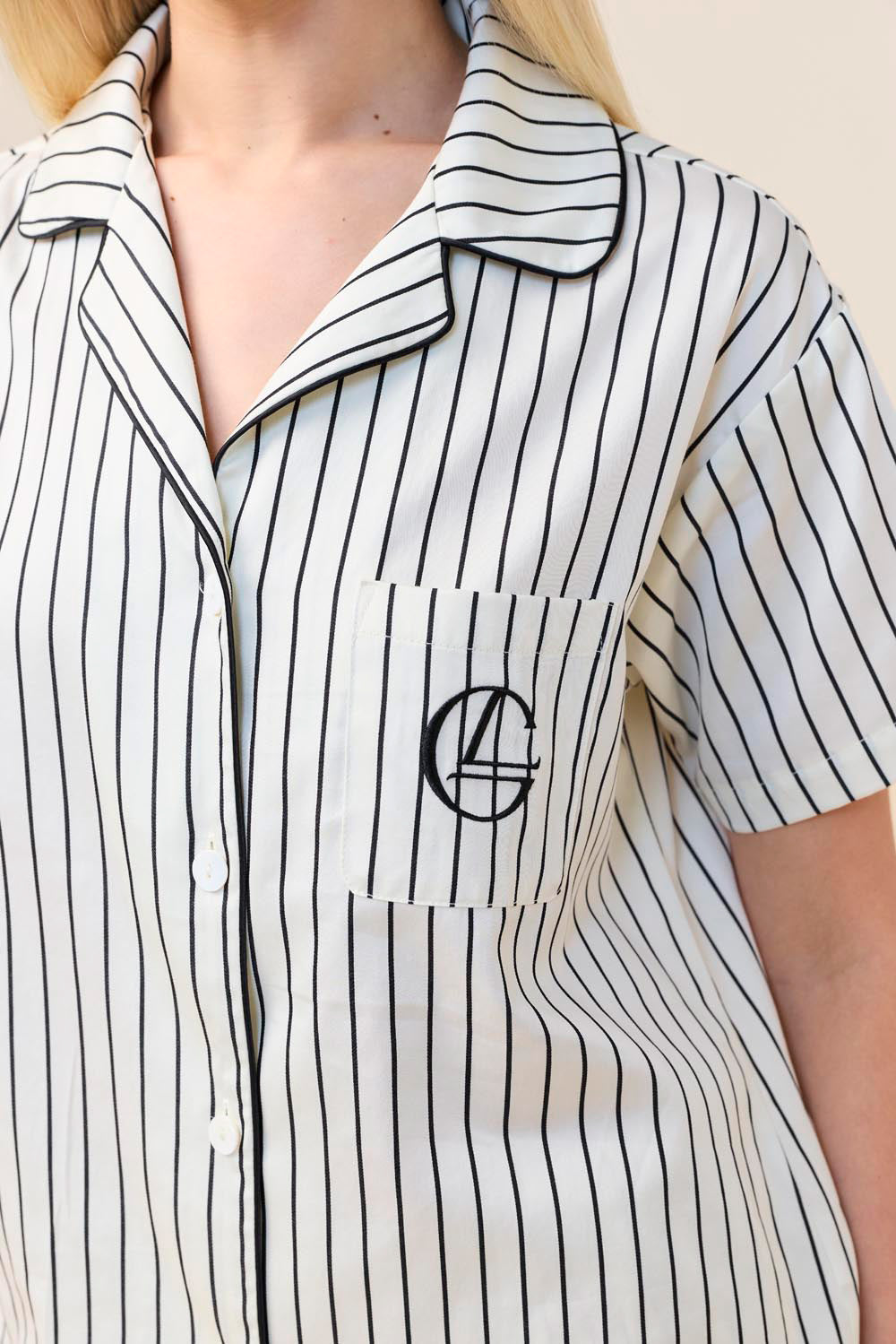 Gingerlilly Lisa Stripe Long Pant PJ Set - Ecru - Detail