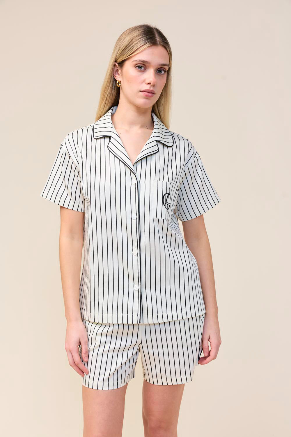 Gingerlilly Poppy Stripe Short PJ Set - Ecru - Front alt