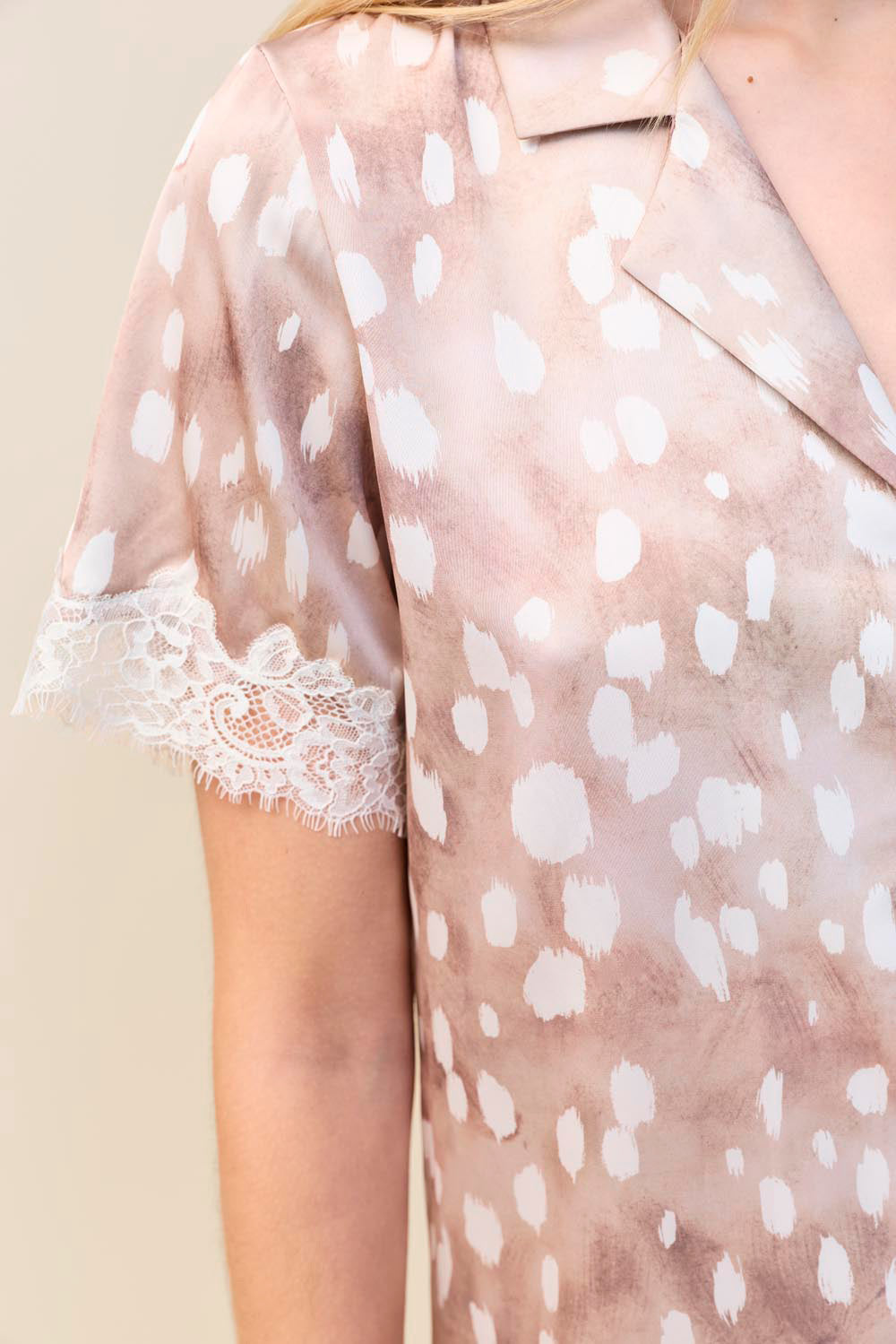 Gingerlilly Millie Bambi Print Long PJ Set - Brown - Detail