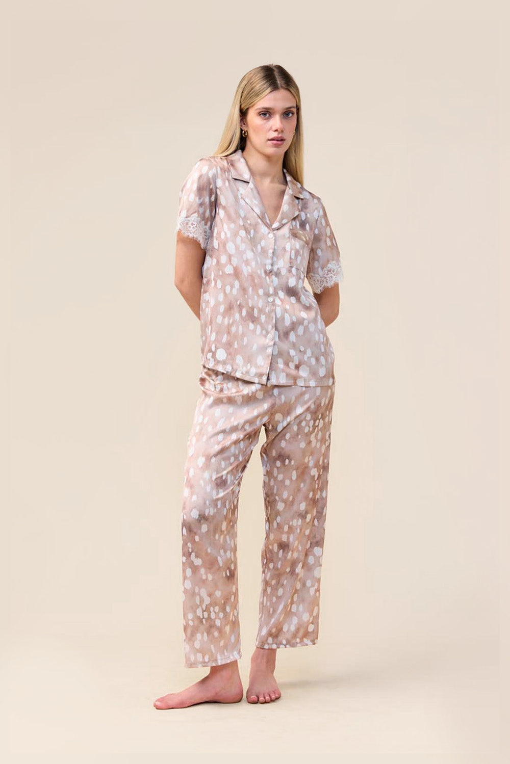 Gingerlilly Millie Bambi Print Long PJ Set - Brown - Front