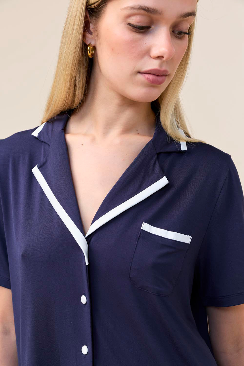 Allegra Short Bamboo PJ Set - Navy - Detail