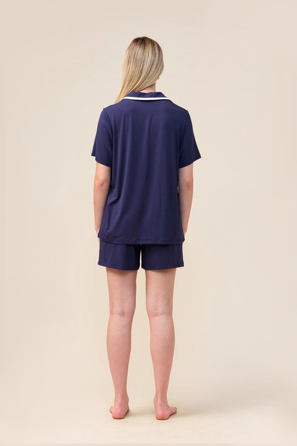 Allegra Short Bamboo PJ Set - Navy - Back