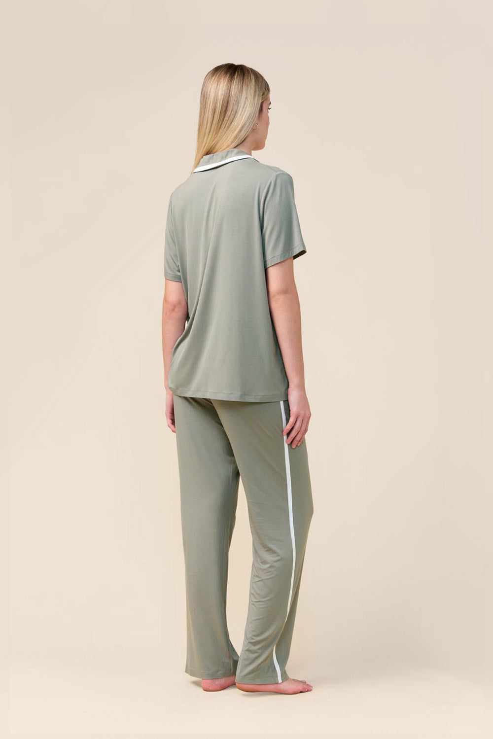 Vanessa Bamboo Long Pant PJ Set - Olive - Back