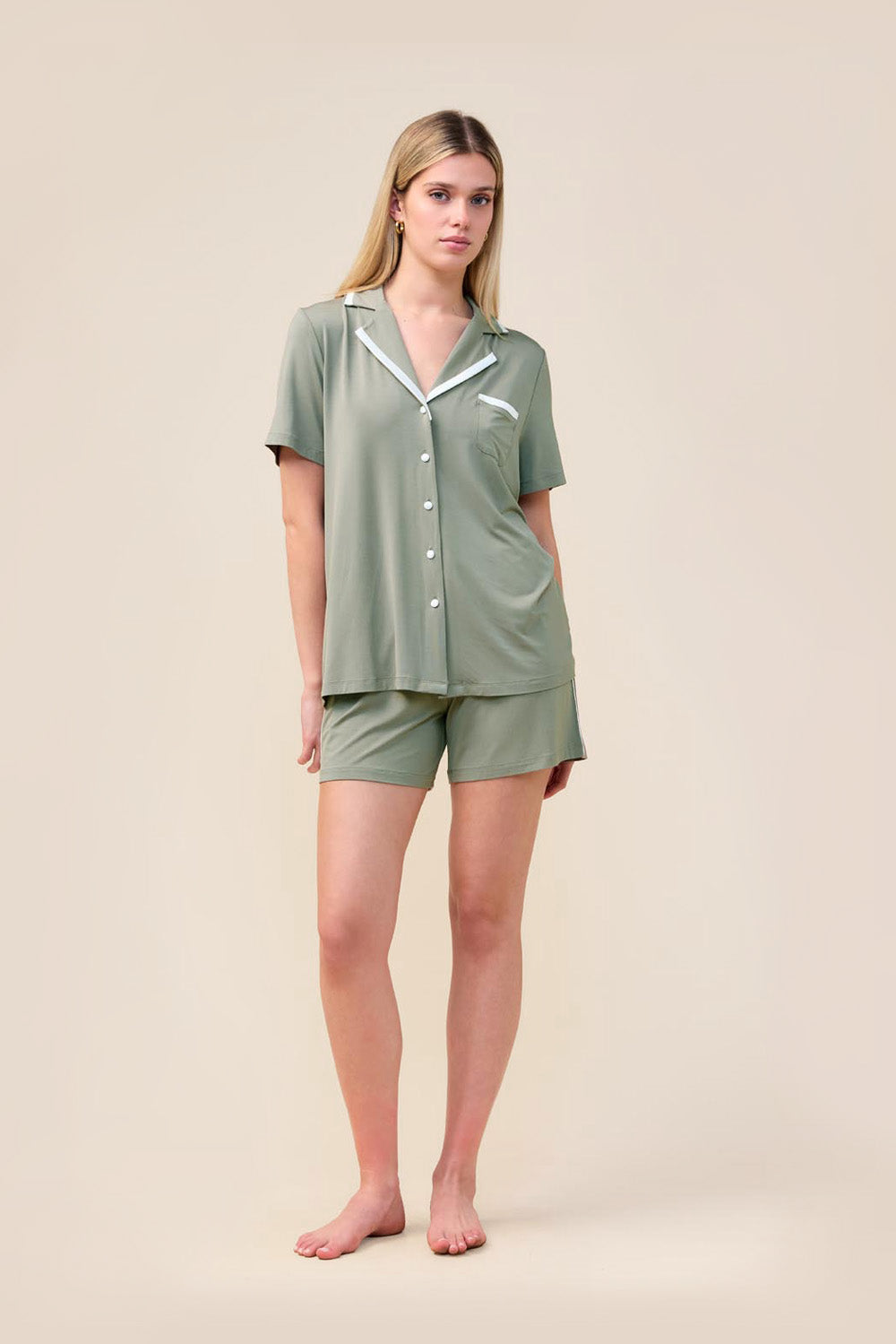 Allegra Short Bamboo PJ Set - Olive - Front