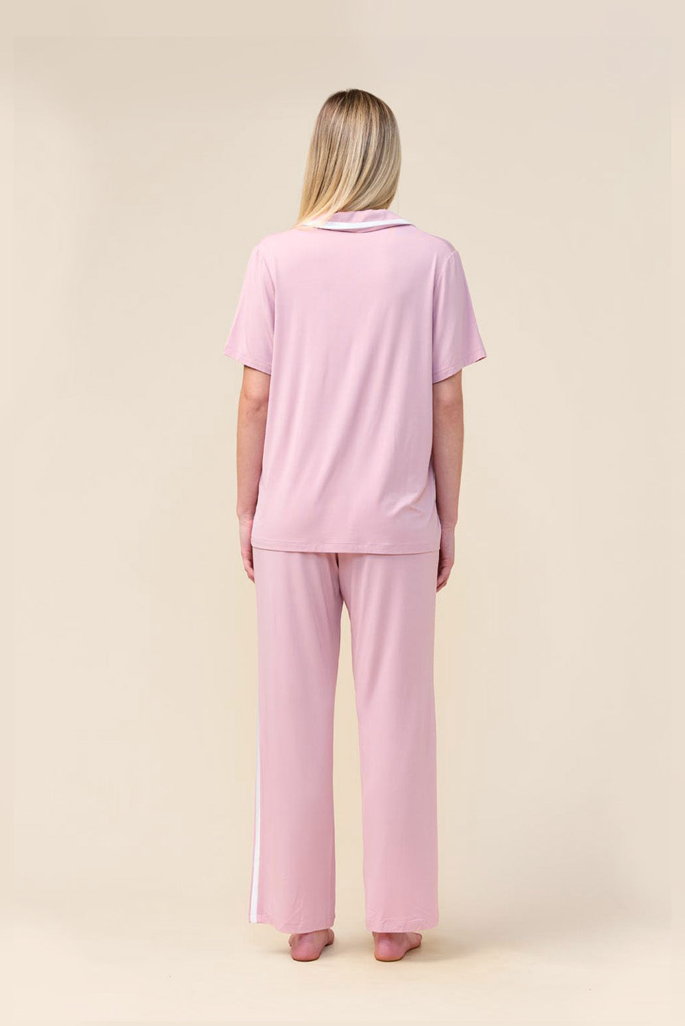 Vanessa Bamboo Long Pant PJ Set - Pink - Back