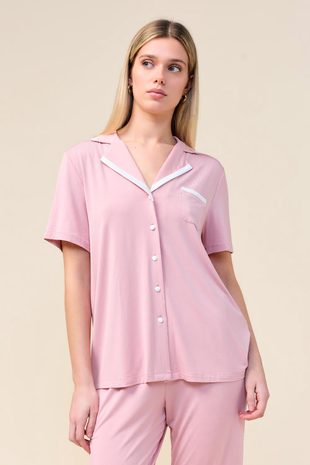 Vanessa Bamboo Long Pant PJ Set - Pink - Front alt