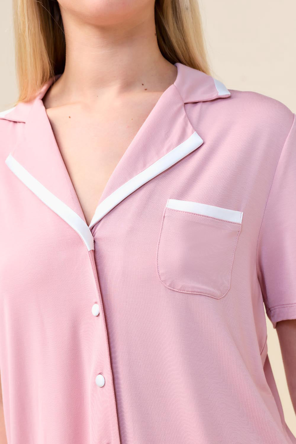 Vanessa Bamboo Long Pant PJ Set - Pink - Detail