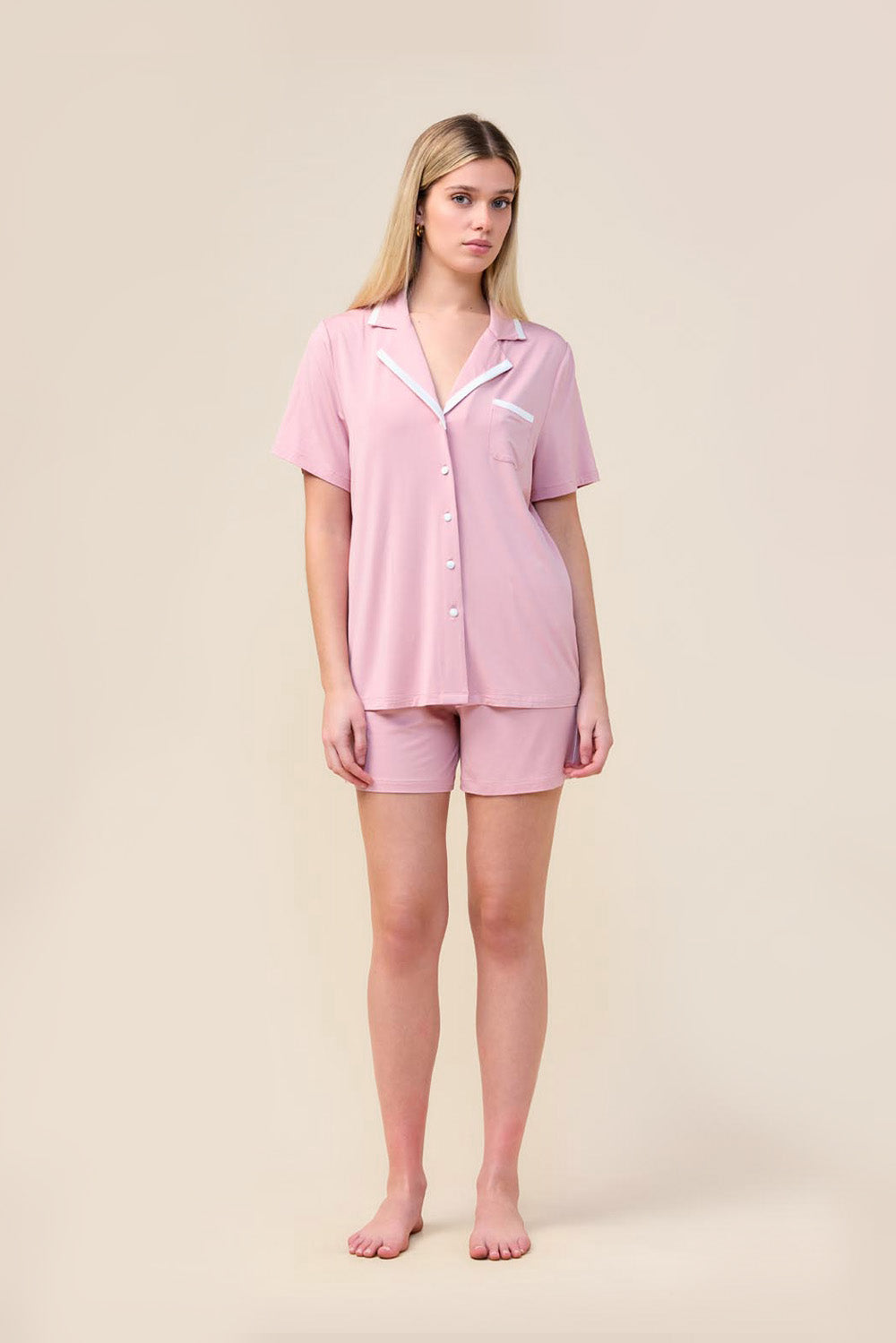 Allegra Short Bamboo PJ Set - Pink - Front