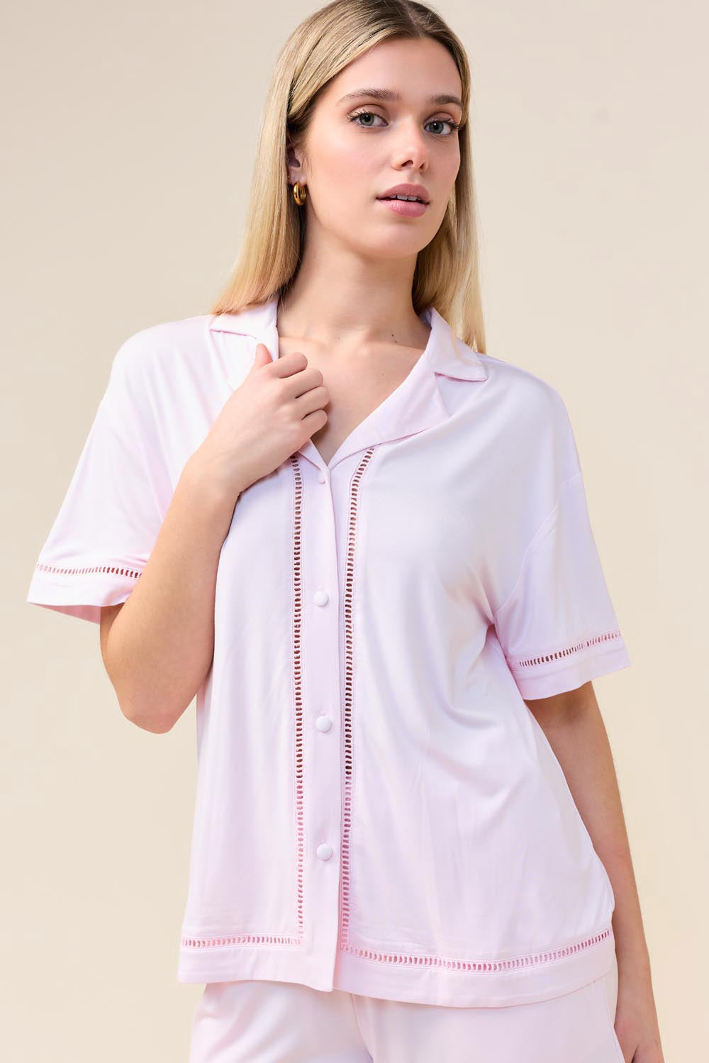 Gingerlilly Helena Short Bamboo PJ Set - Pink - Detail