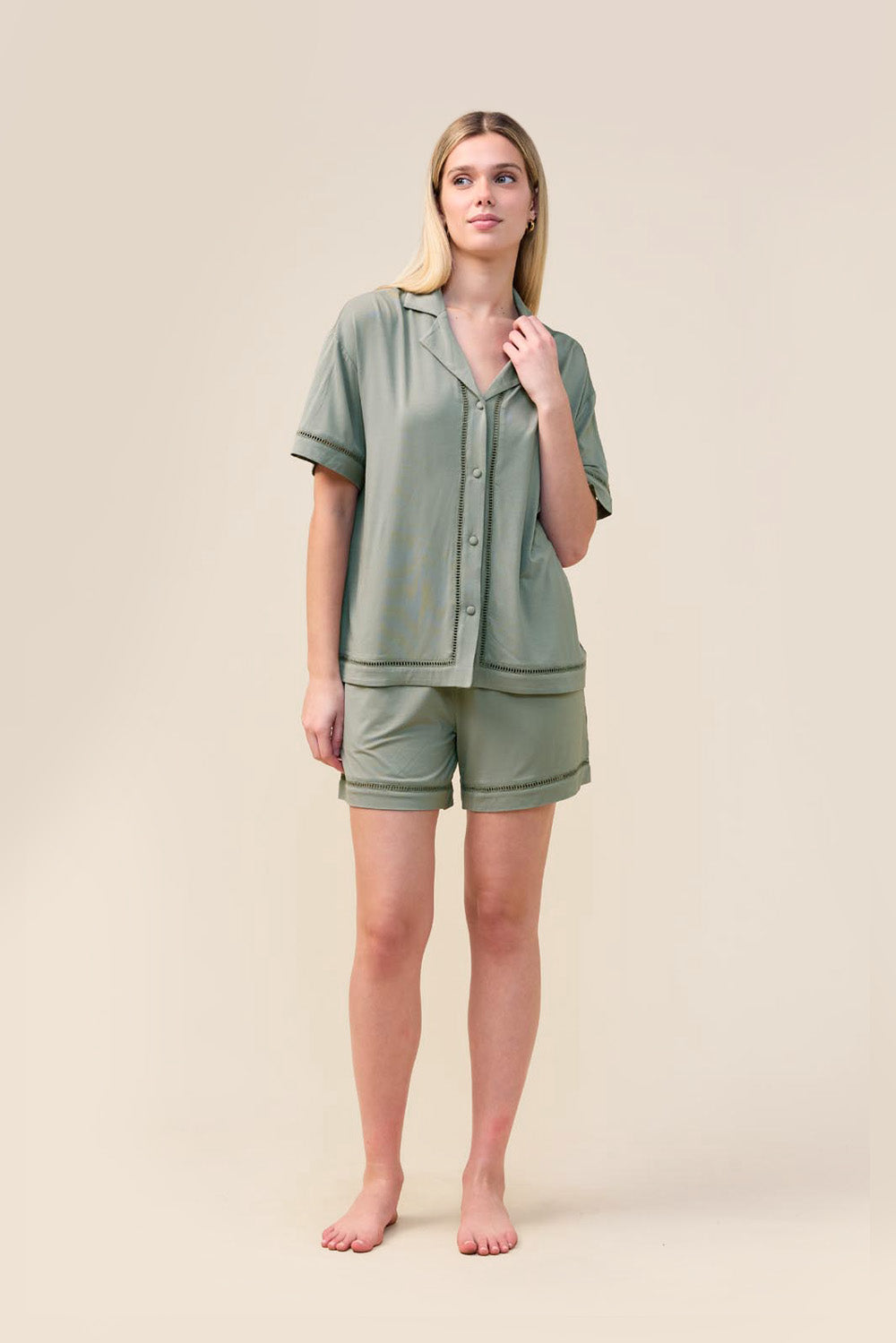 Gingerlilly Helena Short Bamboo PJ Set - Olive - Front