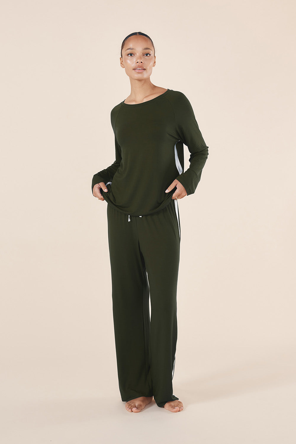 Bamboo Sport Long PJ Set in Forest Green | Women's Pyjamas by Gingerlilly