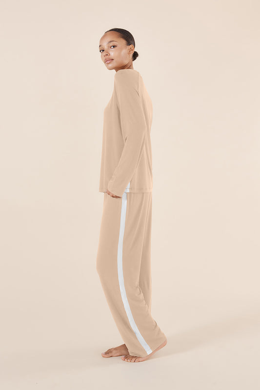 Bamboo Sport Long PJ Set in Natural Beige | Loungewear Pyjamas by Gingerlilly