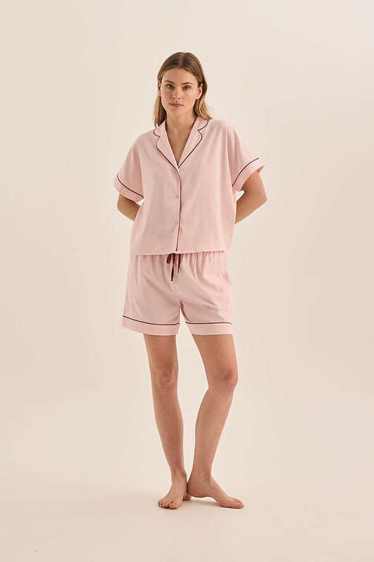 Ariana Pink Double Piping Short Set | Gingerlilly Sleepwear