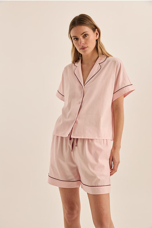 Ariana Pink Double Piping Short Set | Gingerlilly Sleepwear