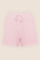 Ghost pink ribbed Adelaide sleep shorts with drawstring, Gingerlilly Sleepwear