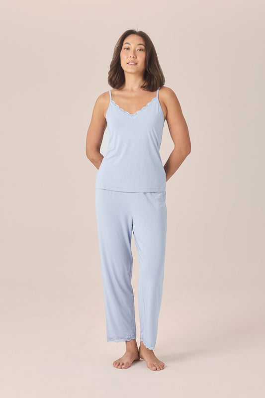 Gingerlilly Britt Bamboo Lace Cami Long PJ Set in Blue