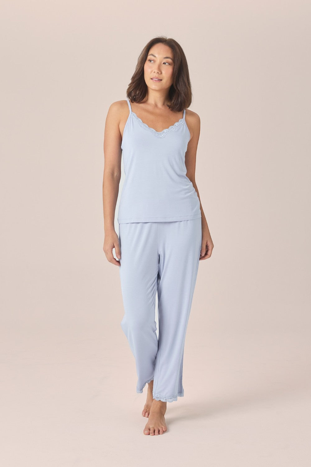 Gingerlilly Britt Bamboo Lace Cami Long PJ Set in Blue