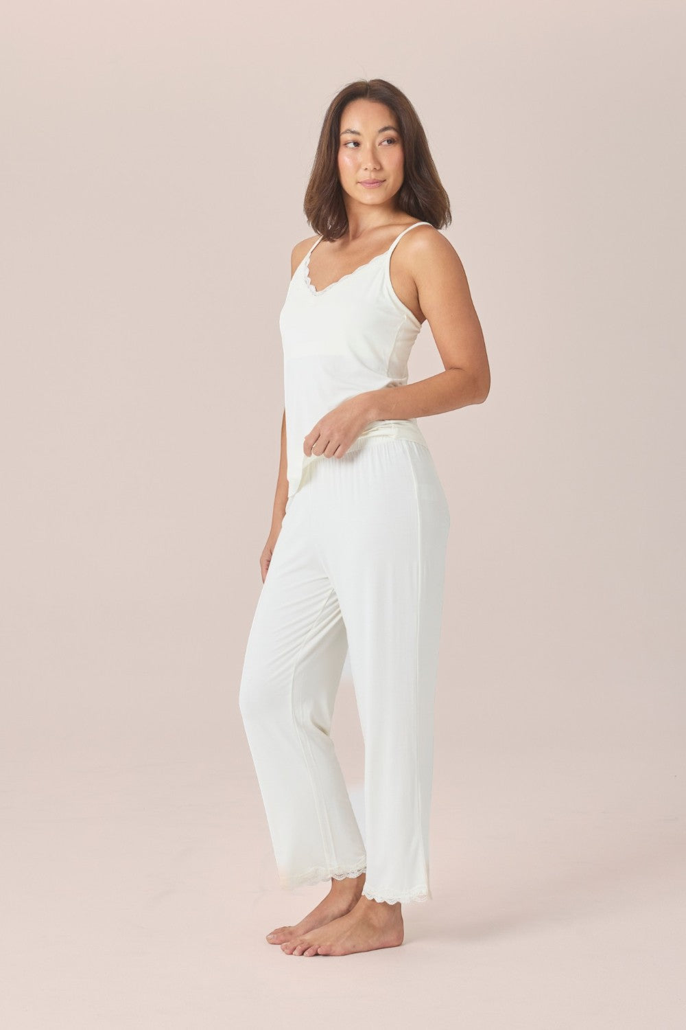 Gingerlilly Britt Bamboo Lace Cami Long PJ Set in Ecru
