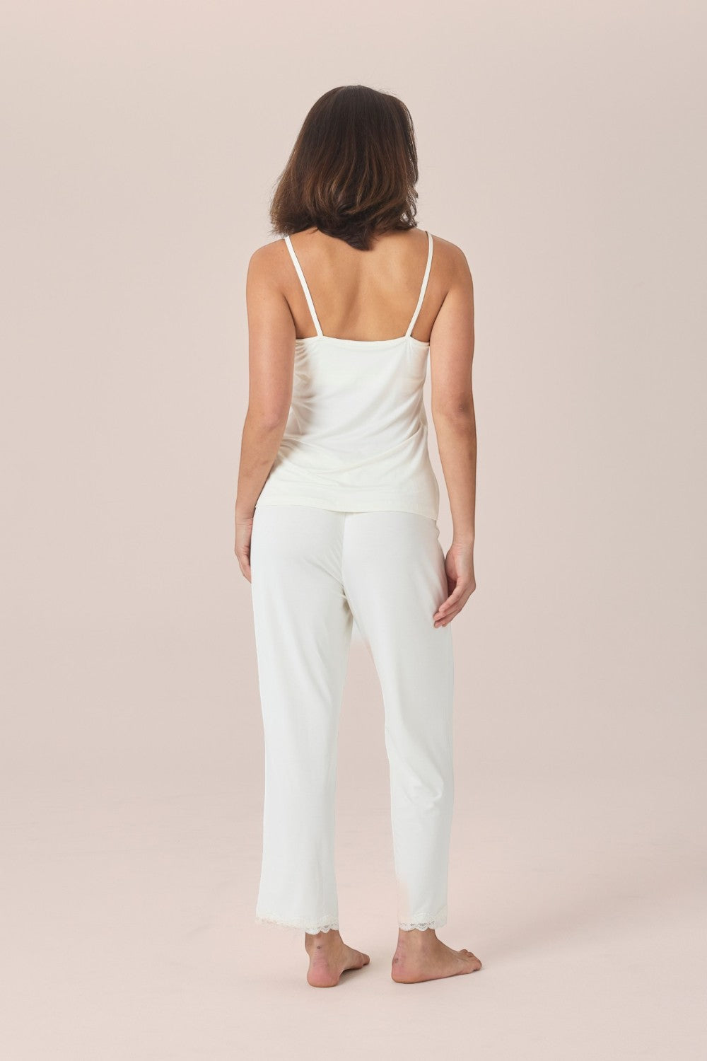 Gingerlilly Britt Bamboo Lace Cami Long PJ Set in Ecru
