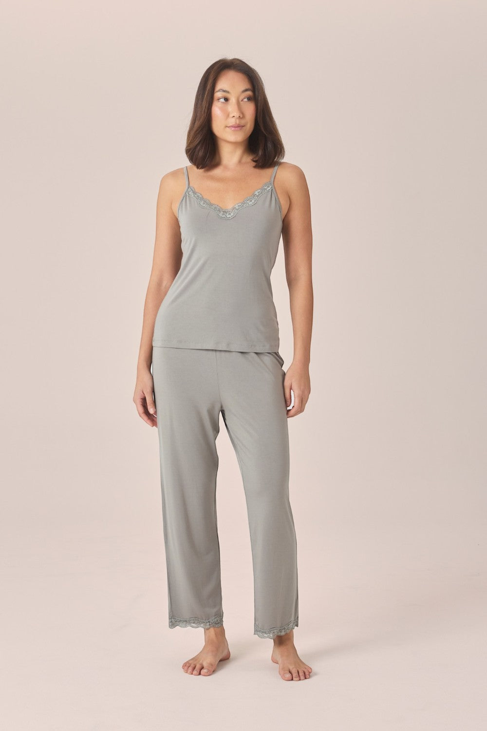 Gingerlilly Britt Bamboo Lace Cami Long PJ Set in Olive