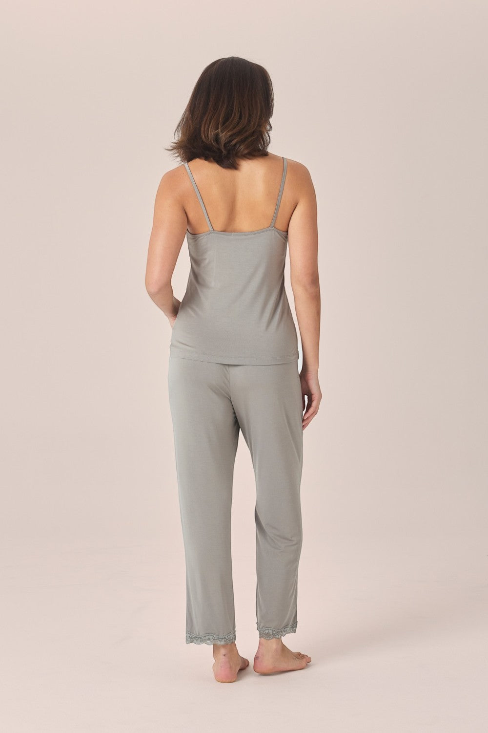 Gingerlilly Britt Bamboo Lace Cami Long PJ Set in Olive