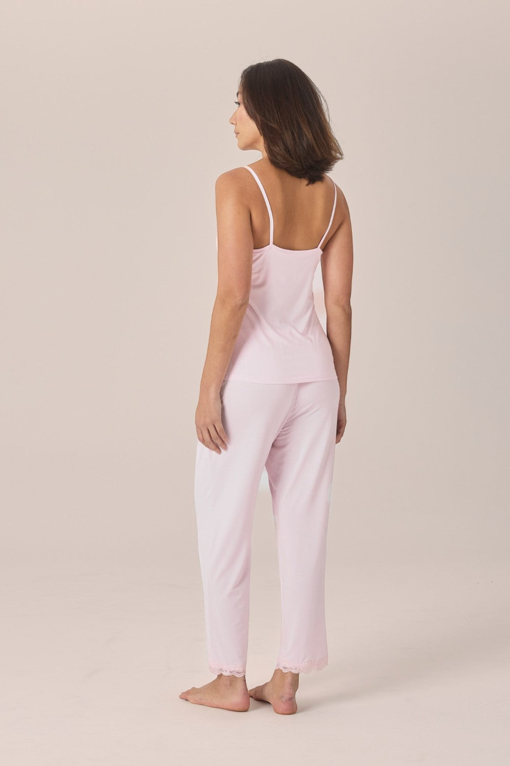 Gingerlilly Britt Bamboo Lace Cami Long PJ Set in Pink