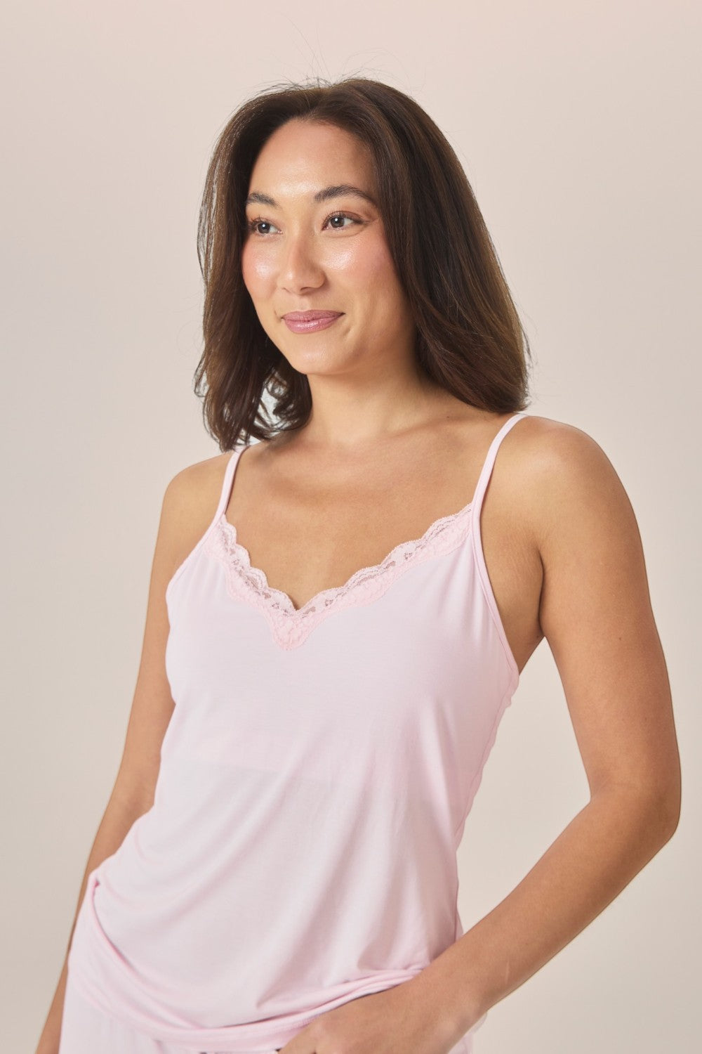 Gingerlilly Britt Bamboo Lace Cami Long PJ Set in Pink