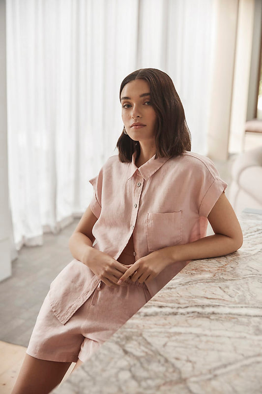 Charlotte Pink Linen Pyjama Set | Gingerlilly Sleepwear