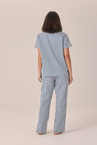 Gingerlilly Camilla Cotton Short Sleeve Long Pant PJ Set - Navy Stripe - Back